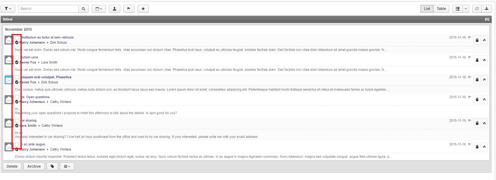email selection